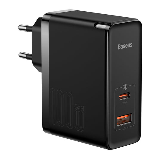Nätverksladdare med USB-C-kabel Baseus GaN5 Pro, 100W, 3A, 1 x USB-A - 1 x USB-C, Svart CCGP090201