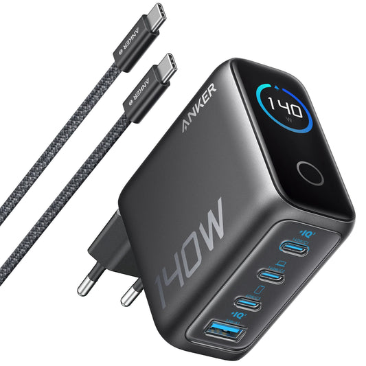 Nätverksladdare med USB-C-kabel Anker Zolo, 140W, 5A, 1 x USB-A - 3 x USB-C, Svart B2697GZ1