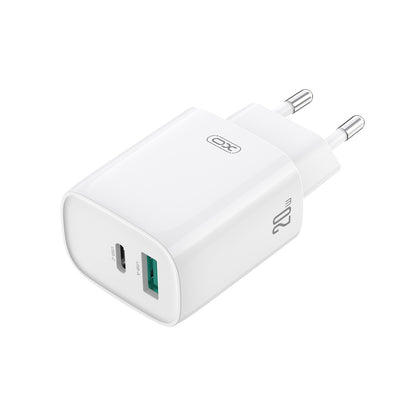 Nätverksladdare med USB-C-kabel XO Design CE29, 20W, 3A, 1 x USB-A - 1 x USB-C, Vit