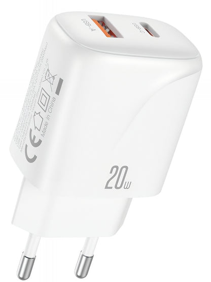 Network Charger with USB-C Cable XO Design L158, 20W, 3A, 1 x USB-A - 1 x USB-C, White