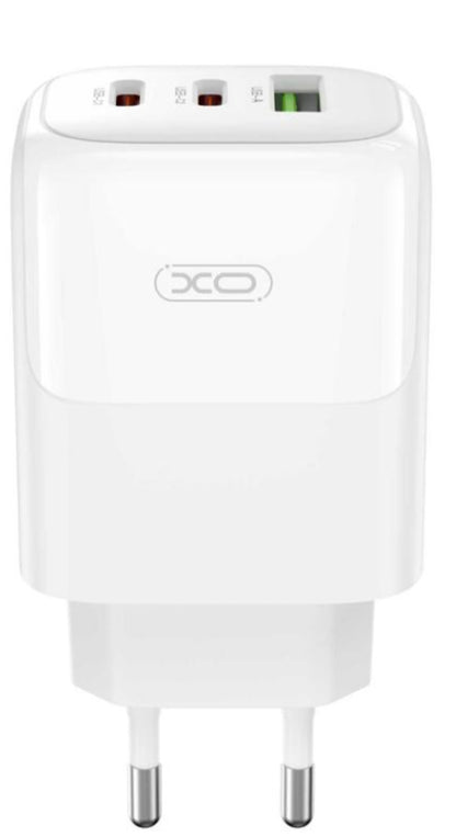 Nätverksladdare med USB-C-kabel XO Design L139, 65W, 4.5A, 1 x USB-A - 2 x USB-C, Vit