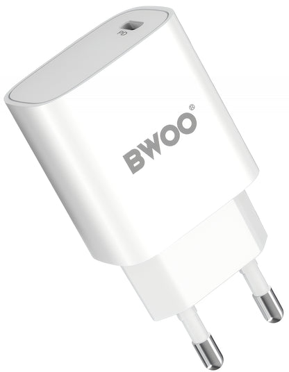 Nätverksladdare med USB-C-kabel BWOO CDA159, 20W, 3A, 1 x USB-C, Vit