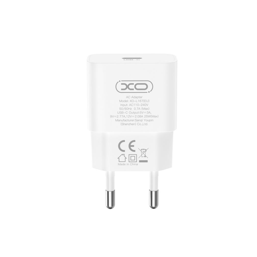 Nätadapter med Lightning-kabel XO Design L167, 25W, 3A, 1 x USB-C, Vit