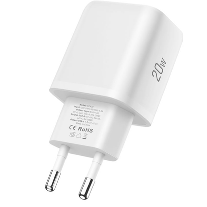 Nätadapter med USB-C-kabel Tech-Protect NCA20, 20W, 3A, 1 x USB-A - 1 x USB-C, Vit
