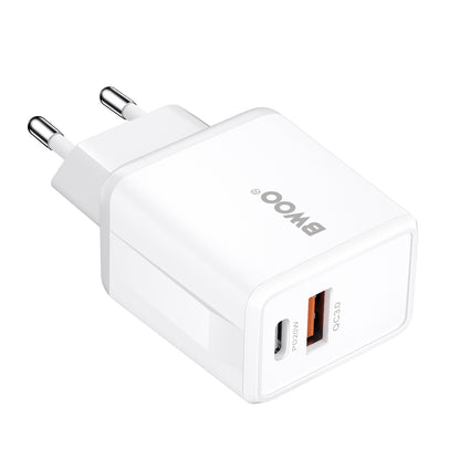 Nätadapter med Lightning-kabel BWOO CDA182, 38W, 3A, 1 x USB-A - 1 x USB-C, Vit