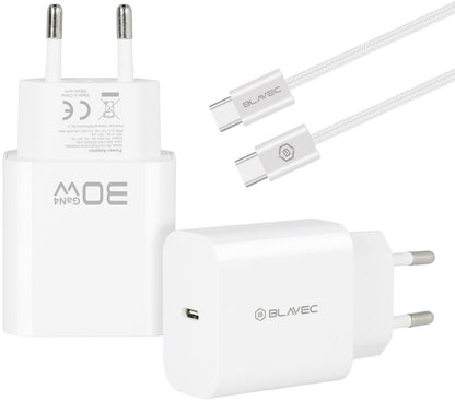 Blavec BC-14 väggladdare med USB-C-kabel, 30 W, 3 A, 1 × USB-C, vit