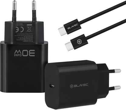 Blavec BC-14 USB-C-väggladdare med kabel, 30 W, 3 A, 1 × USB-C, svart