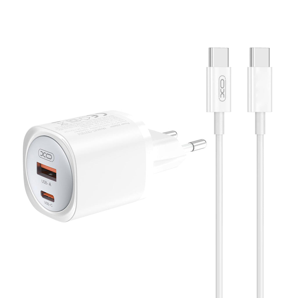 Network Charger with USB-C Cable XO Design CE21, 30W, 3A, 1 x USB-A - 1 x USB-C, White