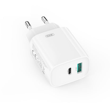 Nätverksladdare med USB-C-kabel XO Design CE29, 20W, 3A, 1 x USB-A - 1 x USB-C, Vit