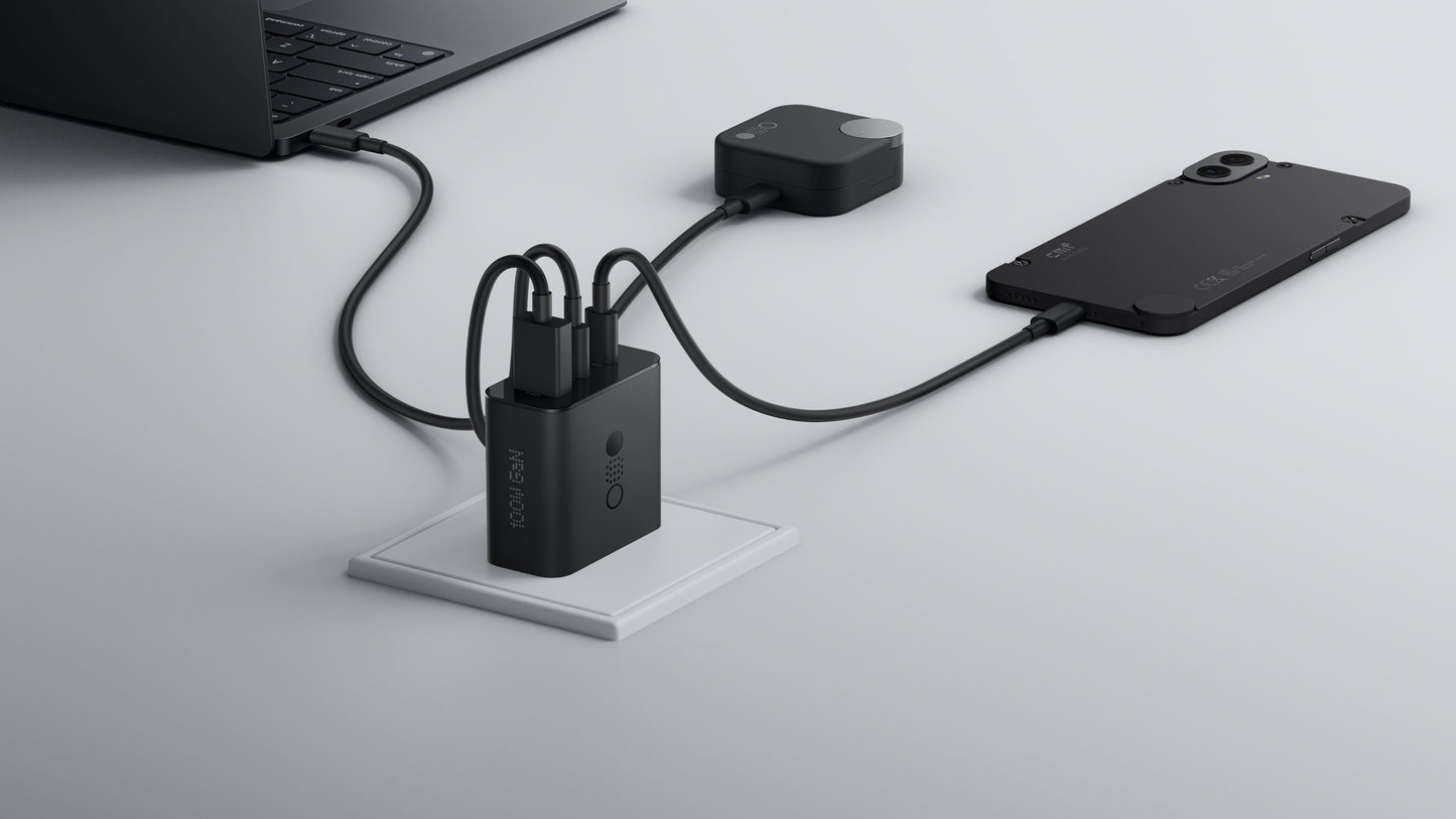 Nätverksladdare med USB-C-kabel CMF by Nothing C349, 100W, 5A, 1 x USB-A - 2 x USB-C, Grå A10800016