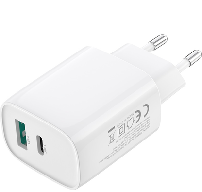 Nätverksladdare med Lightning-kabel XO Design CE30, 30W, 3A, 1 x USB-A - 1 x USB-C, Vit