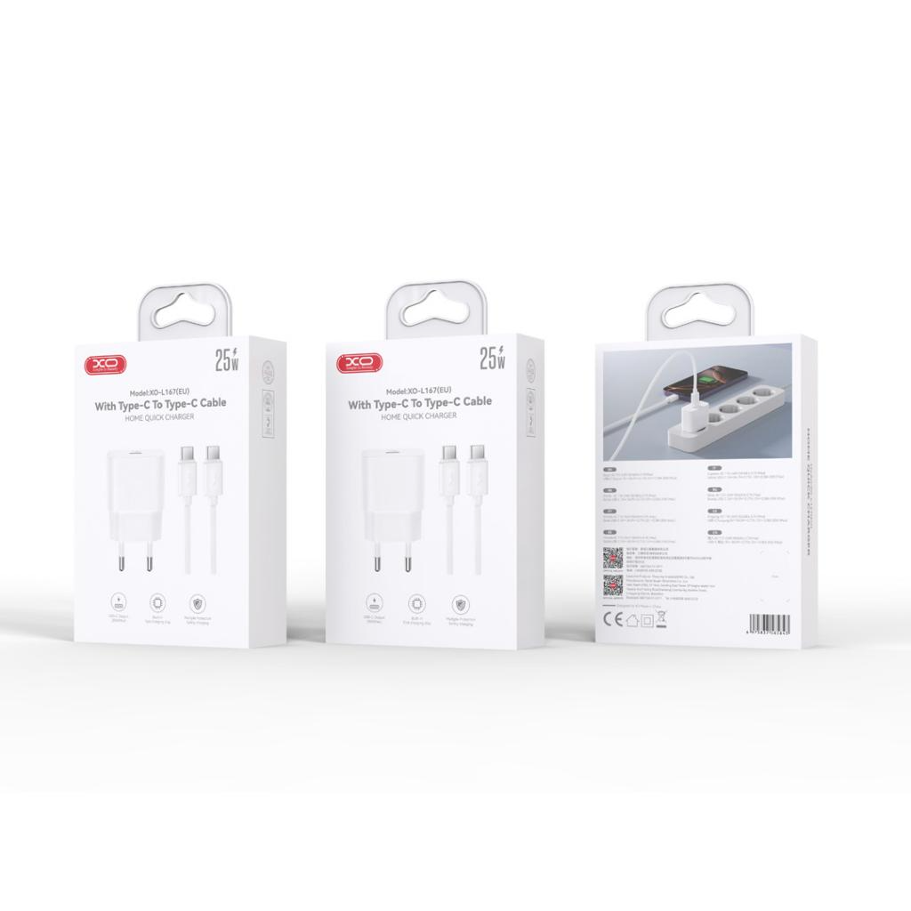 Nätadapter med Lightning-kabel XO Design L167, 25W, 3A, 1 x USB-C, Vit