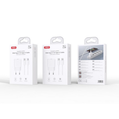 Nätadapter med Lightning-kabel XO Design L167, 25W, 3A, 1 x USB-C, Vit