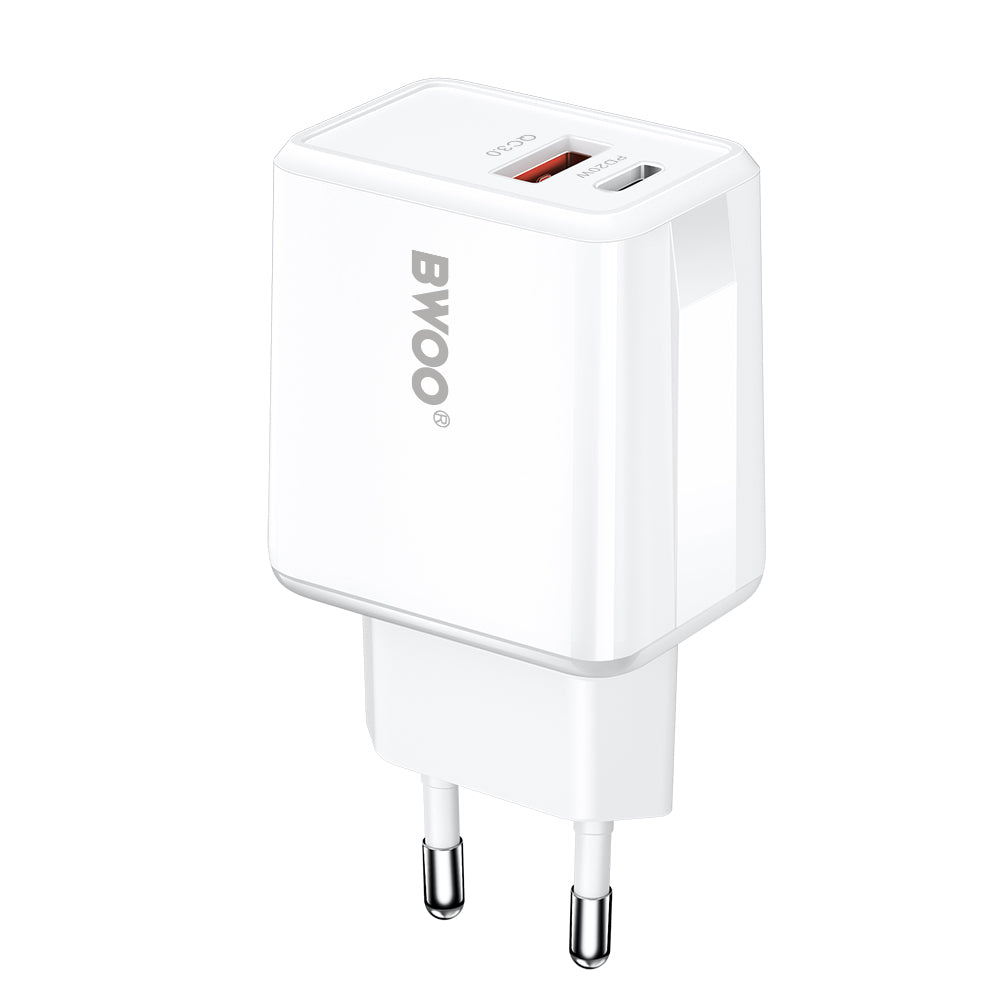 Nätadapter med Lightning-kabel BWOO CDA182, 38W, 3A, 1 x USB-A - 1 x USB-C, Vit