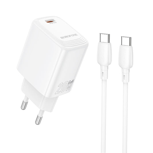 Nätverksladdare med USB-C-kabel Borofone BN26 Fuente, 20W, 3A, 1 x USB-C, Vit