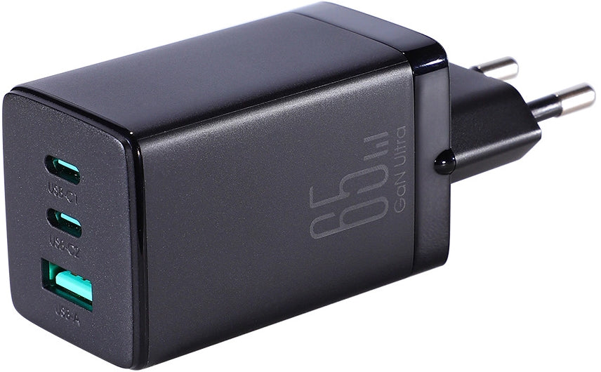 Nätverksladdare med USB-C-kabel Joyroom TCG01, 65W, 3.25A, 1 x USB-A - 2 x USB-C, Svart