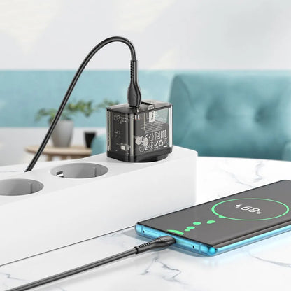 Network Charger with USB-C Cable HOCO N34, 20W, 3A, 1 x USB-A - 1 x USB-C, Transparent