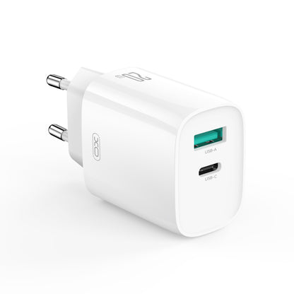 Nätverksladdare med USB-C-kabel XO Design CE29, 20W, 3A, 1 x USB-A - 1 x USB-C, Vit