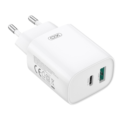Nätverksladdare med Lightning-kabel XO Design CE30, 30W, 3A, 1 x USB-A - 1 x USB-C, Vit