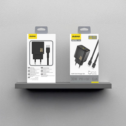 Nätverksladdare med USB-C-kabel Dudao A27TCEU, 30W, 1 x USB-A - 1 x USB-C, Svart