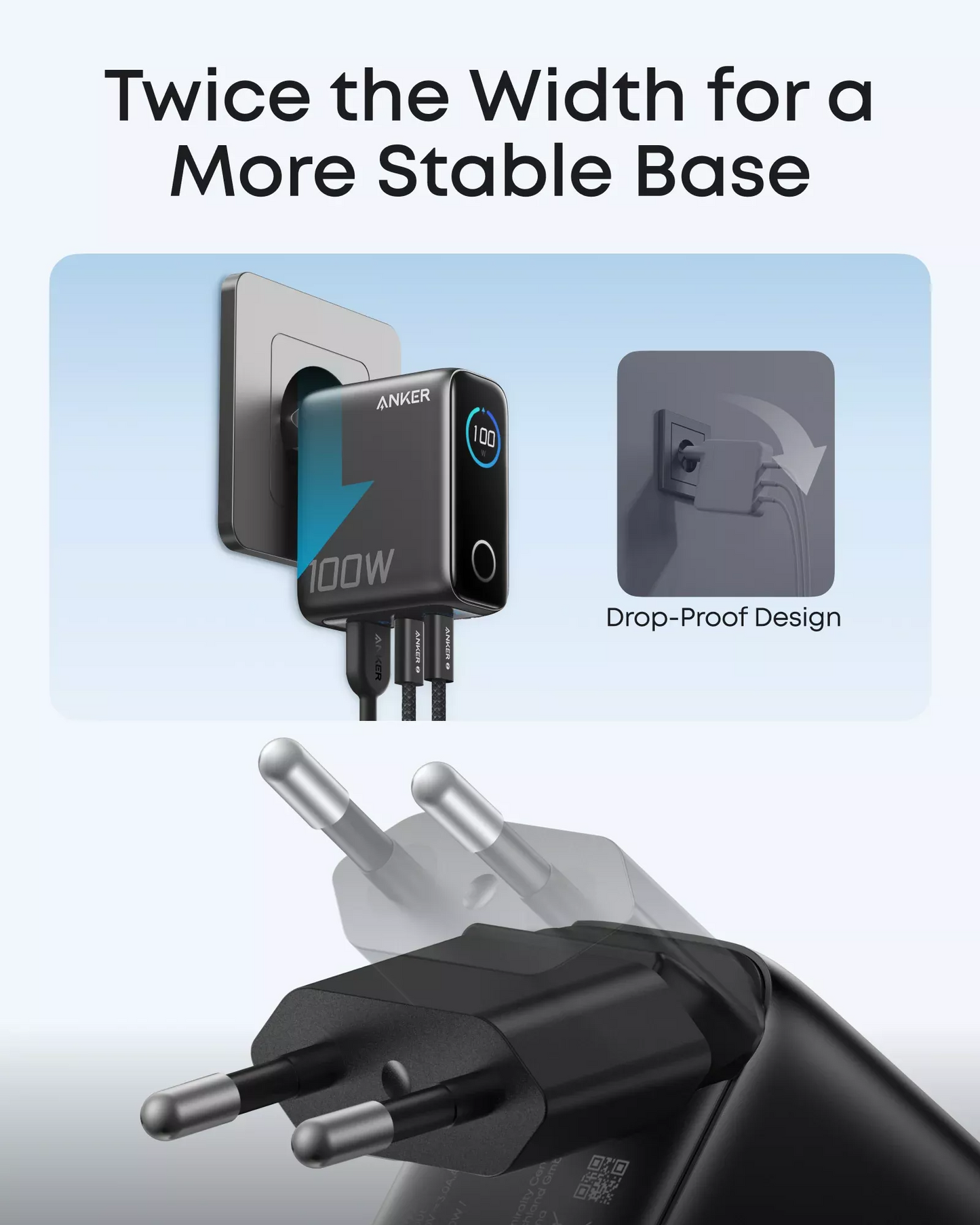 Nätverksladdare med USB-C-kabel Anker Smart Display, 100W, 5A, 1 x USB-A - 2 x USB-C, Grå B121BGZ1
