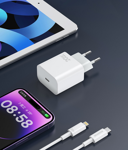 Nätadapter med USB-C-kabel Sendem OG73, 20W, 3A, 1 x USB-C, Vit