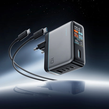 Nätadapter med USB-C-kabel Cuktech AD1204U Display, 120W, 6A, 1 x USB-A - 2 x USB-C, Silver