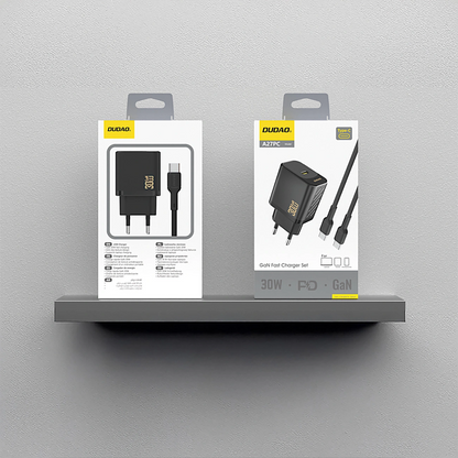 Nätadapter med USB-C-kabel Dudao A27PCEU, 30W, 3A, 1 x USB-C, Svart