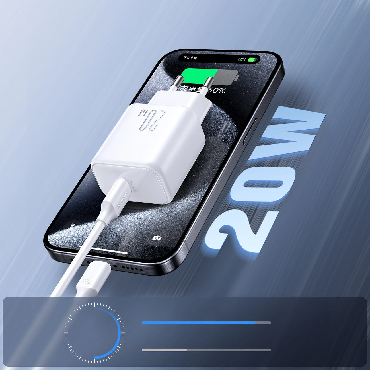 Nätverksladdare med USB-C-kabel Joyroom JR-TCF20, 20W, 3A, 1 x USB-C, Vit