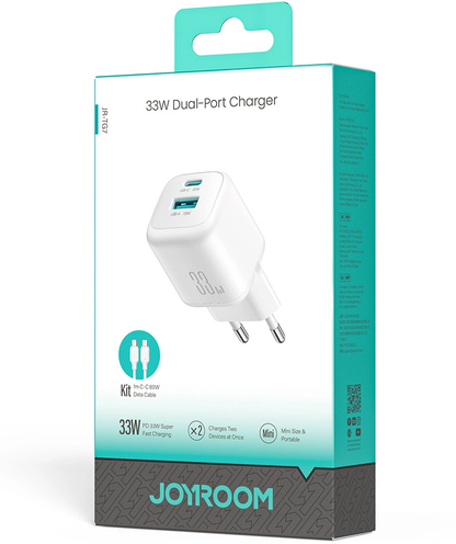 Nätadapter med USB-C-kabel Joyroom JR-TG7, 33W, 3A, 1 x USB-A - 1 x USB-C, Vit