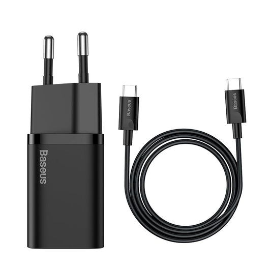 Baseus Super Si USB-C nätverksladdare med USB-C-kabel, 25W, 3A, 1 x USB-C, svart TZCCCSUP-L01