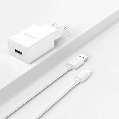 Nätverksladdare med USB-C-kabel Dudao A4EU, 10W, 2.1A, 1 x USB-A, Vit