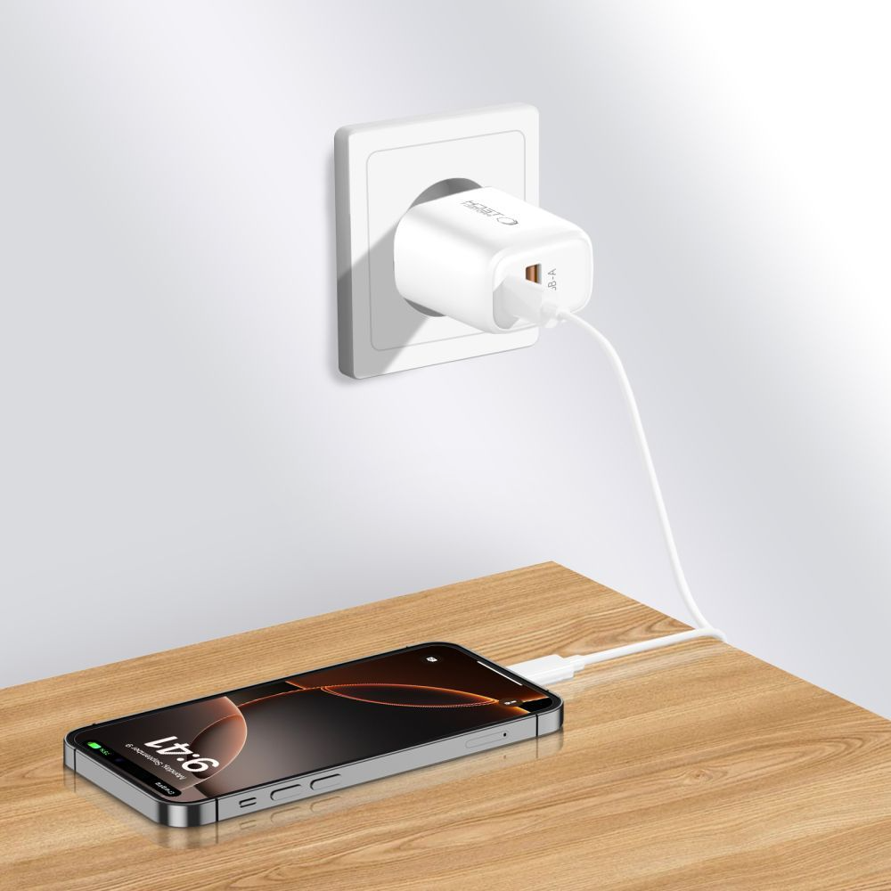 Nätadapter med USB-C-kabel Tech-Protect NCA20, 20W, 3A, 1 x USB-A - 1 x USB-C, Vit