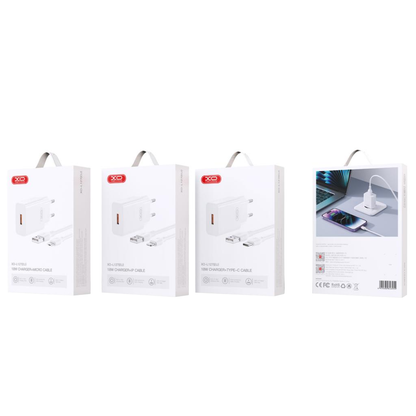 Nätadapter med microUSB-kabel XO Design L127, 18W, 3A, 1 x USB-A, Vit