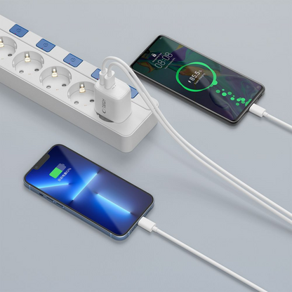 Nätadapter med USB-C-kabel Tech-Protect NCA20, 20W, 3A, 1 x USB-A - 1 x USB-C, Vit