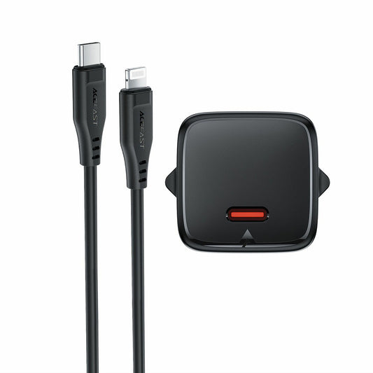 Nätadapter med Lightning-kabel Acefast A118, 30W, 3A, 1 x USB-C, svart