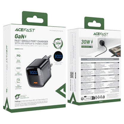 Acefast A113 USB-C Network Charger with Display, 20W, 3A, 1 x USB-C, Black