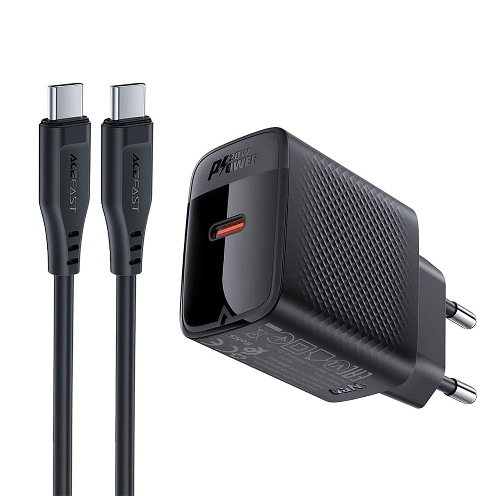 Acefast A82 USB-C Network Charger with Cable, 20W, 3A, 1 x USB-C, Black