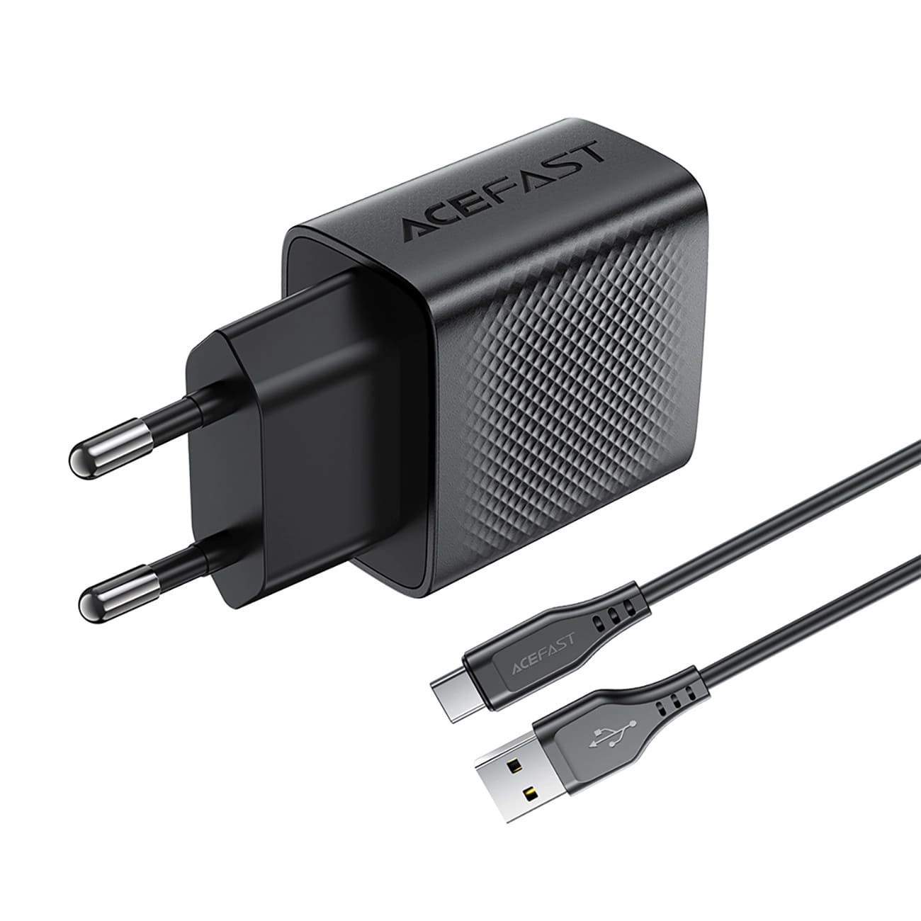 Nätverksladdare med USB-C-kabel Acefast A90, 18W, 3A, 1 x USB-A, Svart