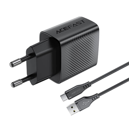 Nätverksladdare med USB-C-kabel Acefast A90, 18W, 3A, 1 x USB-A, Svart