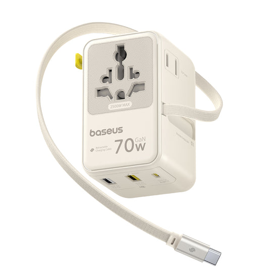 Nätadapter med USB-C-kabel Baseus Travel EnerCore CG11, 70W, 2 x uttag - 1 x USB-C - 2 x USB-A, vit E0307E01