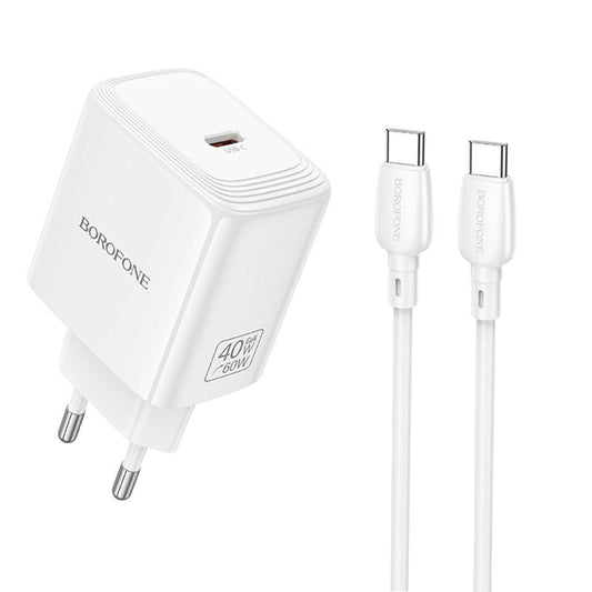 Borofone BN33 Fuente USB-C Cable Wall Charger, 40W, 1 x USB-C, White