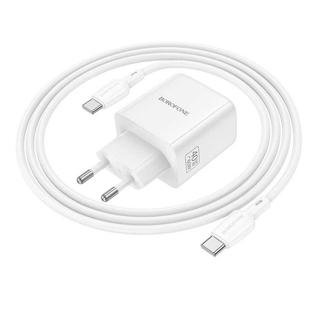 Nätadapter med USB-C-kabel Borofone BN33 Fuente, 40W, 1 x USB-C, Vit