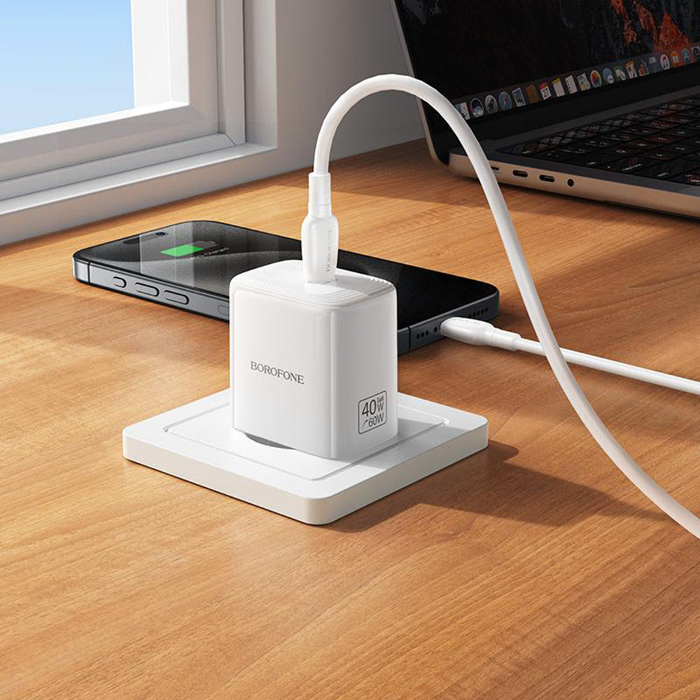 Nätadapter med USB-C-kabel Borofone BN33 Fuente, 40W, 1 x USB-C, Vit