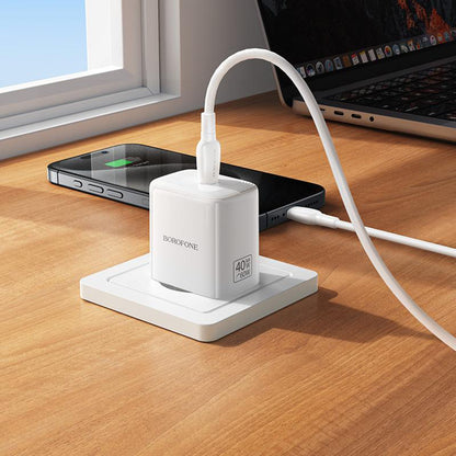 Nätadapter med USB-C-kabel Borofone BN33 Fuente, 40W, 1 x USB-C, Vit