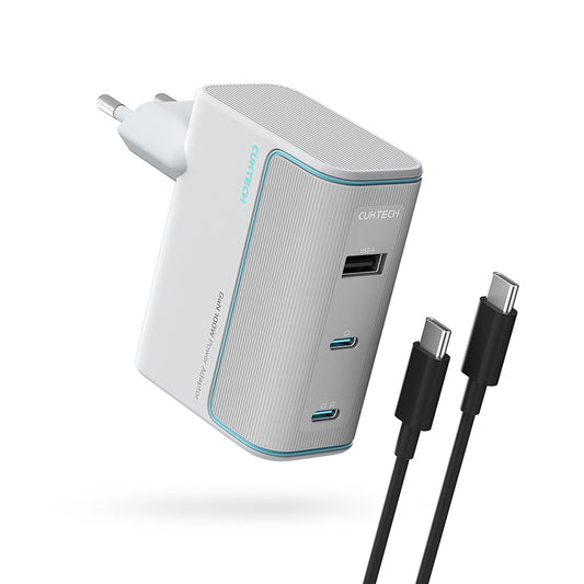 Nätadapter med USB-C-kabel Cuktech, 100W, 5A, 1 x USB-A - 2 x USB-C, Vit CKAD1003EUGW