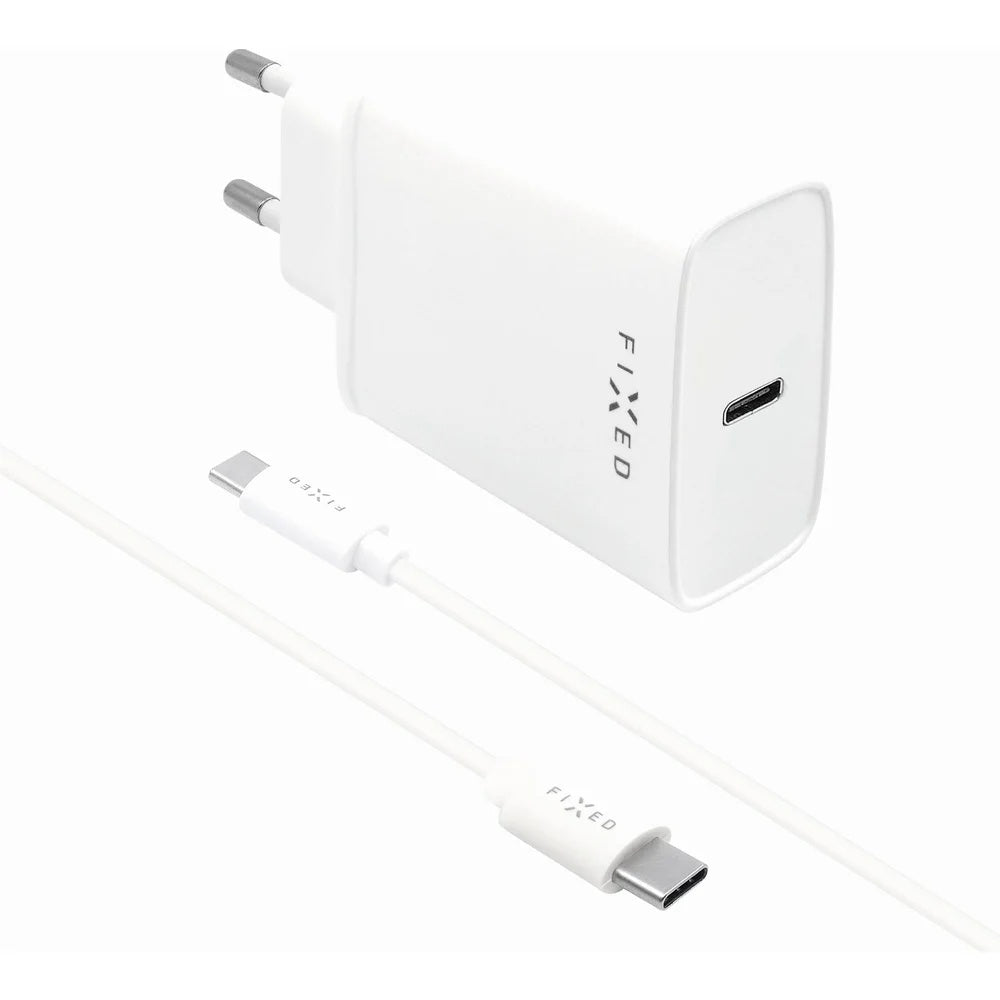 Nätverksladdare med USB-C-kabel Fixed, 20W, 3A, 1 x USB-C, Vit
