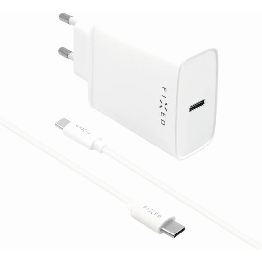 Nätverksladdare med USB-C-kabel Fixed, 20W, 3A, 1 x USB-C, Vit