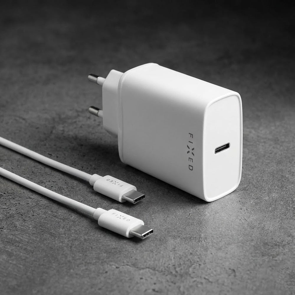 Nätverksladdare med USB-C-kabel Fixed, 20W, 3A, 1 x USB-C, Vit