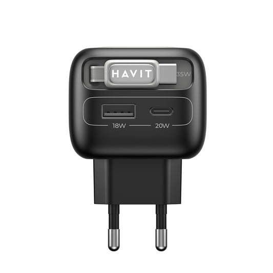 Nätverksladdare med USB-C-kabel HAVIT UC251, 35W, 3A, 1 x USB-A - 1 x USB-C, Svart Grå